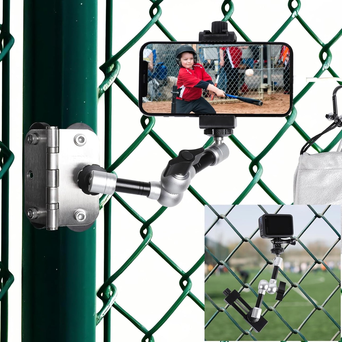 Magnetic Phone Fence Post Mount + Fence Clip Kit for Gamechanger for Mevo Start, GoPro, iPhone, DJI Osmo Pocket 3 and Action Cameras, for Recording Baseball,Softball and Tennis Games