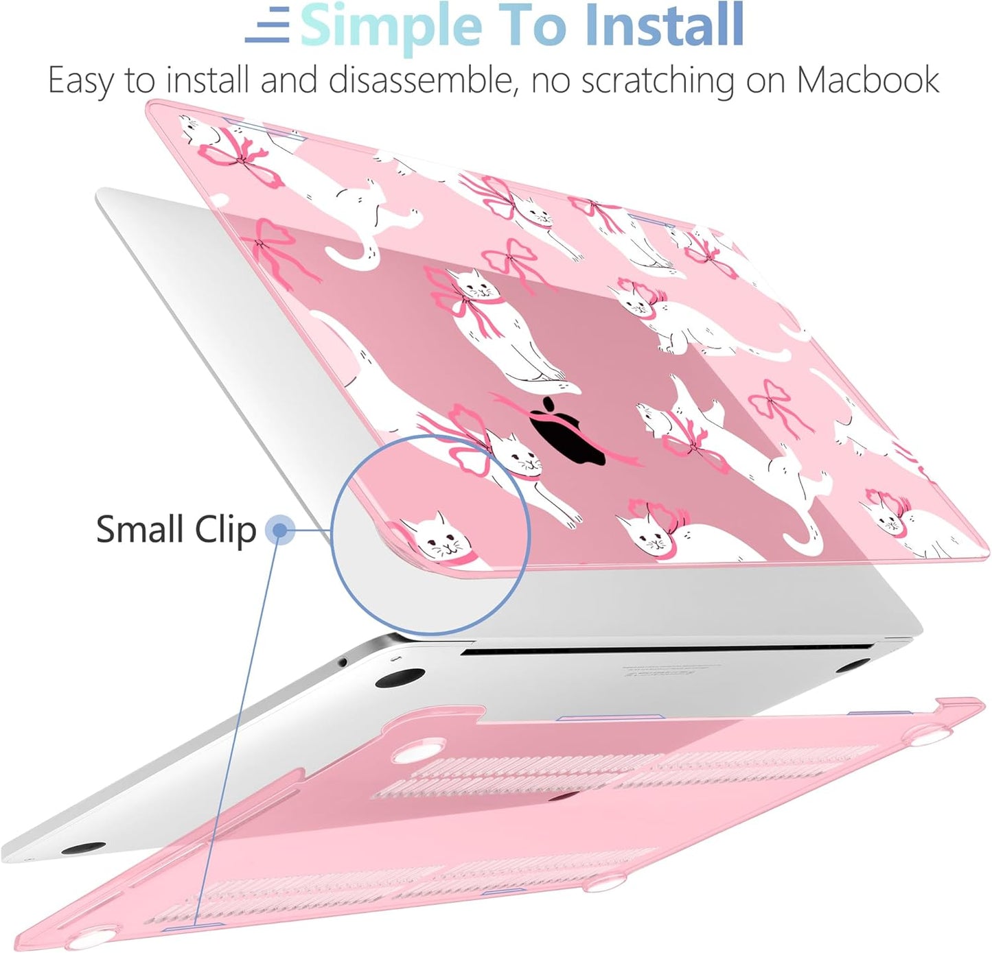 MEEgoodo Case for MacBook Pro 13 inch Case 2022 2021 2020 New A2338 M2/M1 A2251 A2289, Laptop Hard Shell with Keyboard & Camera Cover Compatible with 13 inch MacBook Pro, Cute White Cats & Bows