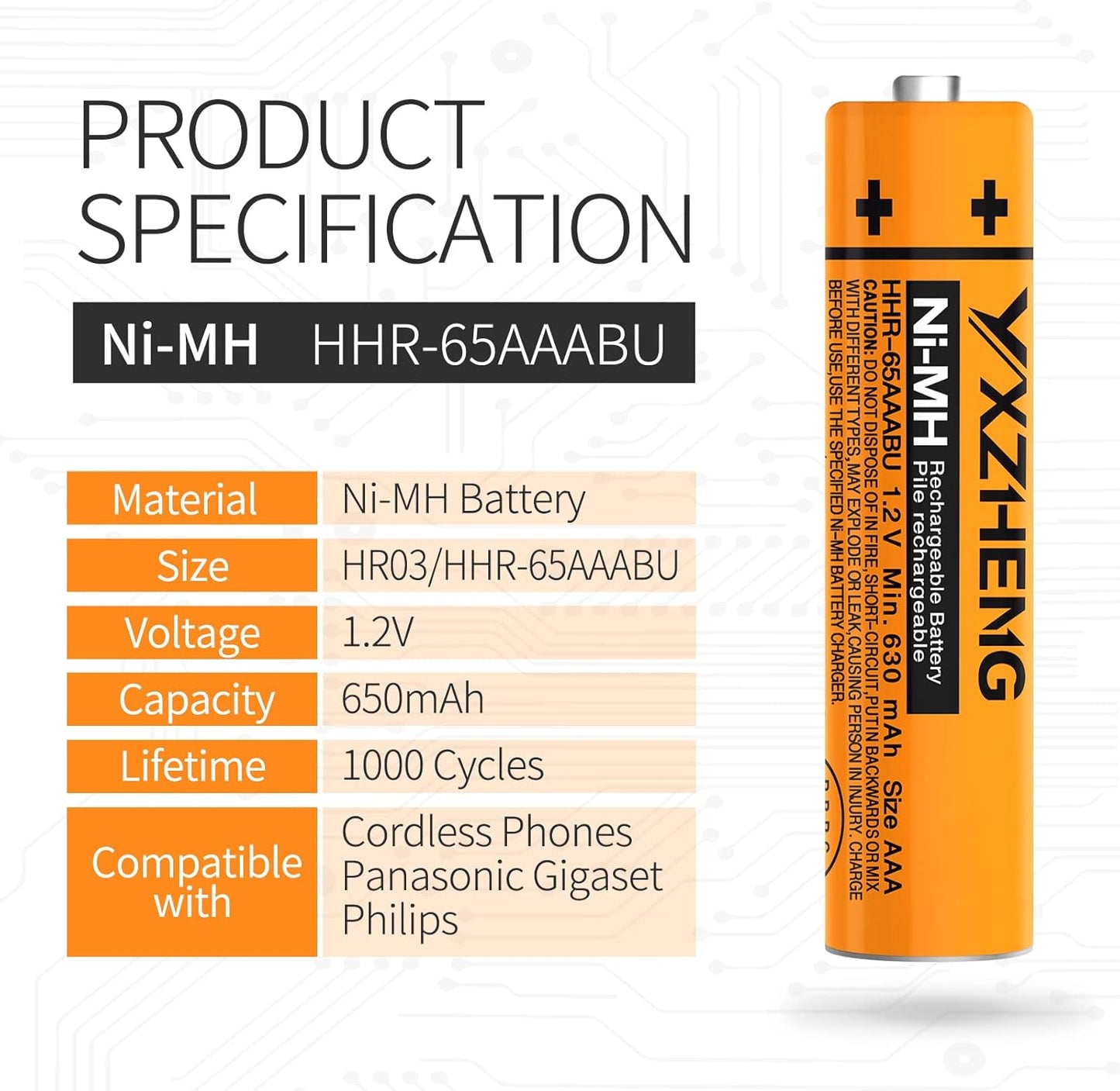 AAA Battery 8PCS 1.2V 630mAh NI-MH Rechargeable HHR-65AAABU for Panasonic Cordless Phone (8X HHR-65AAABU)