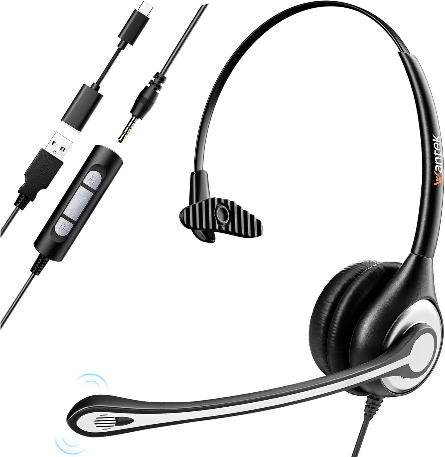 Headset wtih Mic, USB Headset with Microphone for PC, Computer Headset with Noise Canceling Microphone with Mute for Home Office Online Skype Zoom Meetings