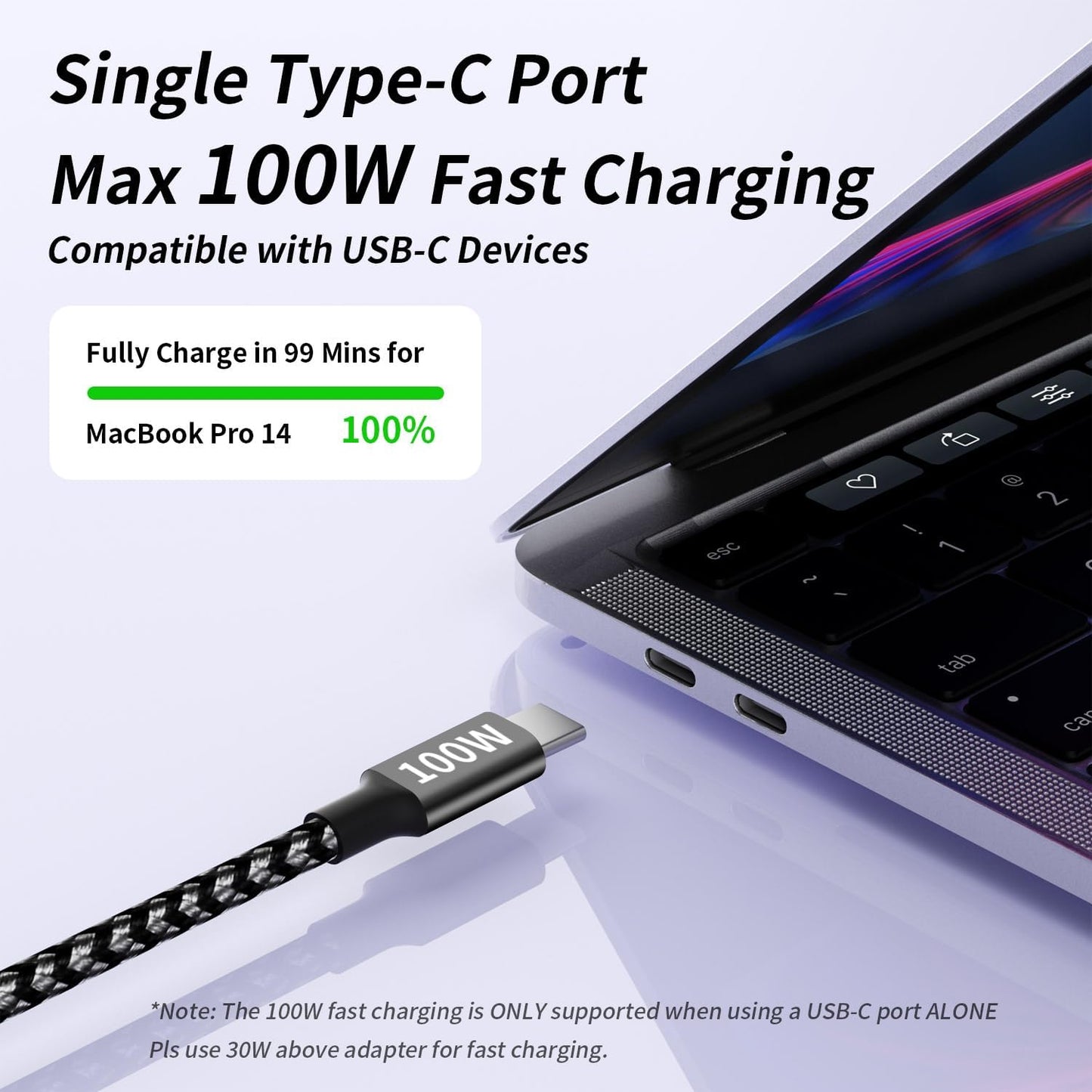 100W USB C Cable, Multi Charging Cable Fast Charging 5FT, 3 in 1 USB C Charger Cable with E-Mark Chip, Multi Charger Cord with Type-C, Micro USB, IP Port for iPhone16/15/MacBook/iPad/Samsung (1Pack)