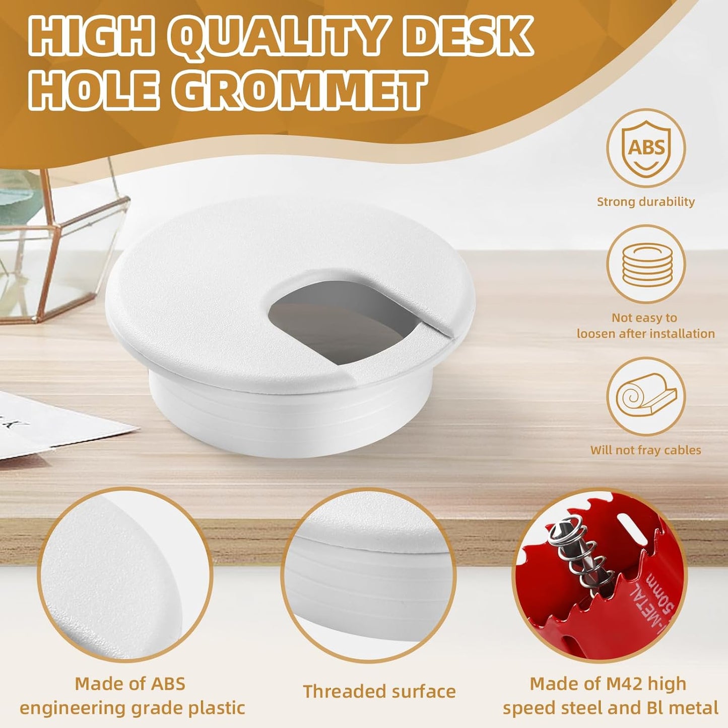 Desk Grommet 2 Inch (50 mm) 10 Pieces, Desk Hole Cover for Cables White, ABS Plastic Grommet Hole Cover with Hole Saw for Wires Cables Through The Countertop by XIOGZAXI