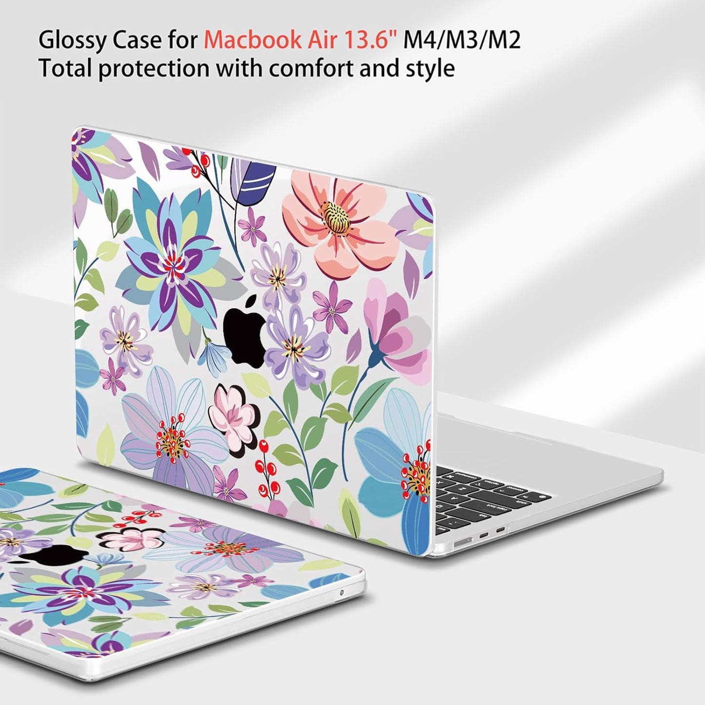 Teryeefi for M4 M3 M2 MacBook Air 13 inch Case 2025 2024 2023 2022 Release A3240 A3113 A2681 Model, for 13.6 inch MacBook Air Hard Shell Case + Keyboard Cover +Type C Adapter, Pretty Flowers Clear-104