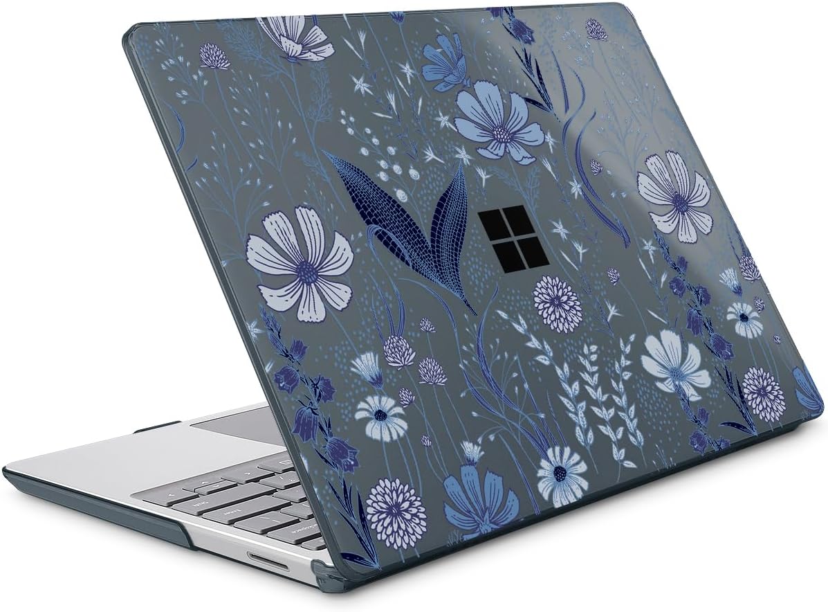 Tuiklol Case for 15 Inch Microsoft Surface Laptop 5/4/3 2022-2020, Model 1979/1953/1872/1873 Hard Shell Cover, Keyboard Cover+Screen Protector+Dust Plugs,Blue Line Floral