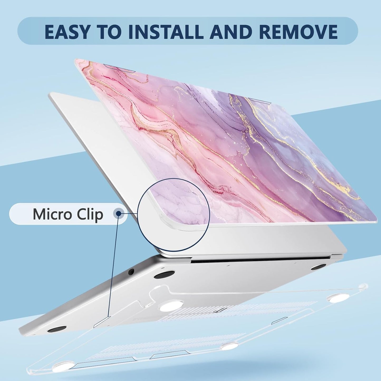 Compatible with MacBook Air 13.6 inch Case, M4 A3240/M3 A3113/M2 A2681 (Released 2025 to 2022), Hard Shell, Keyboard Cover, Screen Protector, Webcam Cover & Type-C Adapter, Pink Marble