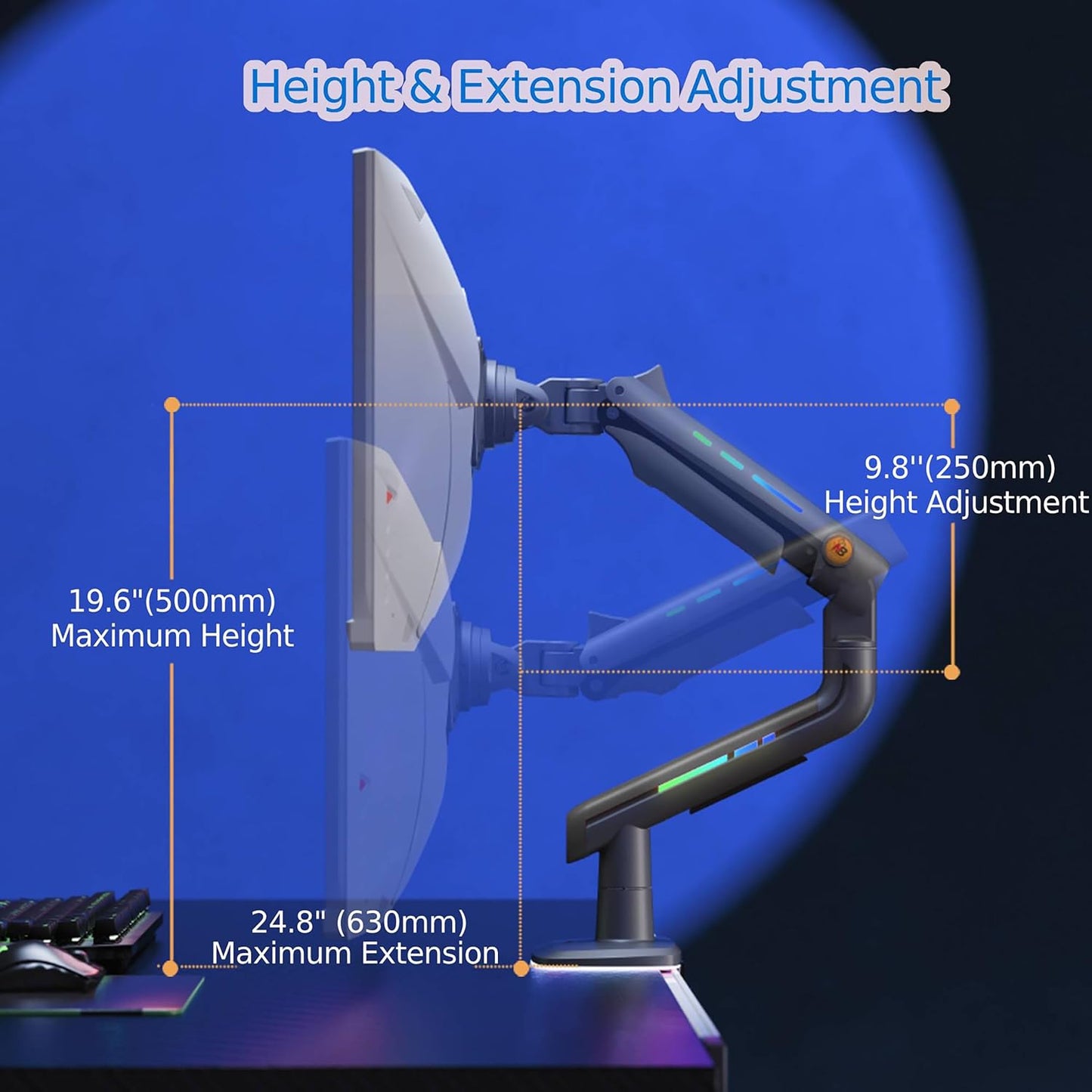 Gaming Monitor Arm for Flat/Ultrawide/Curved Monitors 32 to 60 inch, Heavy Duty Monitor Stand Load up to 20 kg, VESA 75/100 mm Mount (Oliver Green)