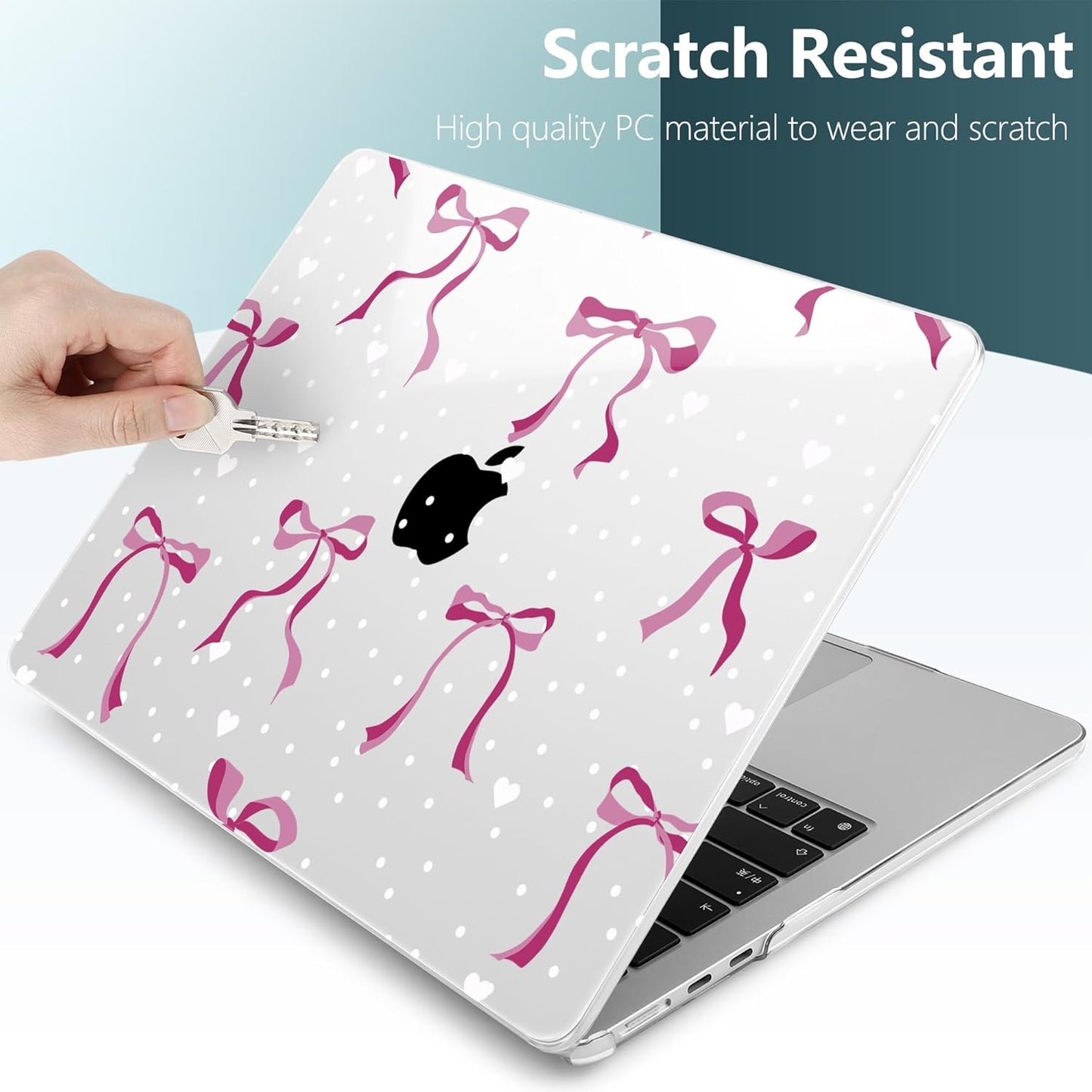 TWOLSKOO Compatible with M4 MacBook Air 15 inch Case 2025-2023 Released Model M4 A3241 M3 A3114 M2 A2941, Plastic Hard Shell & Screen Protector & Keyboard Cover & Type C Adapter, Pink Bows