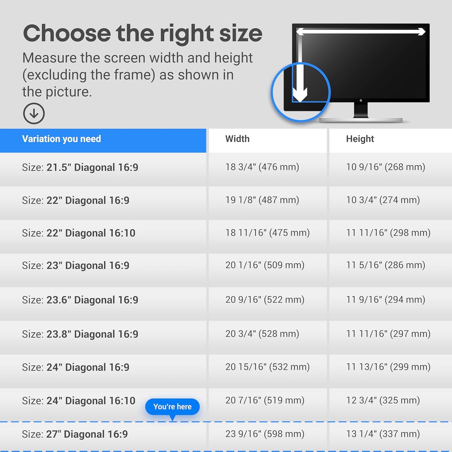 27 inch Blue Light Blocking Screen Protector Panel for 16:9 Widescreen Computer Monitor and Laptop - PC Anti-UV Eye Protection Filter Film - Anti-Scratch Diagonal Frame Shield [2 Pack]