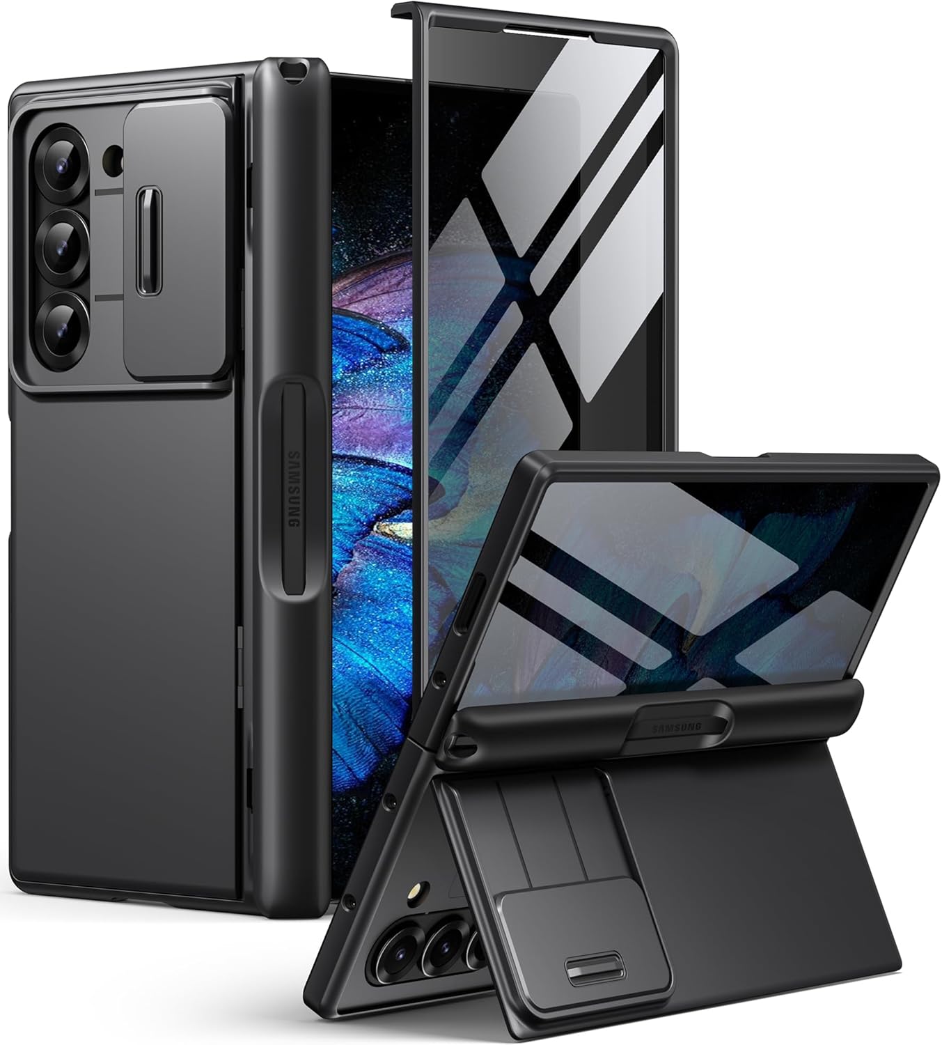BERFY for Z Fold 7 Case with Privacy Screen Protector, [Anti Spy] Military Grade Hidden Kickstand & Slide Camera Cover, Full Body Shockproof Slim Hard Phone Case for Samsung Galaxy Z Fold 7, Black