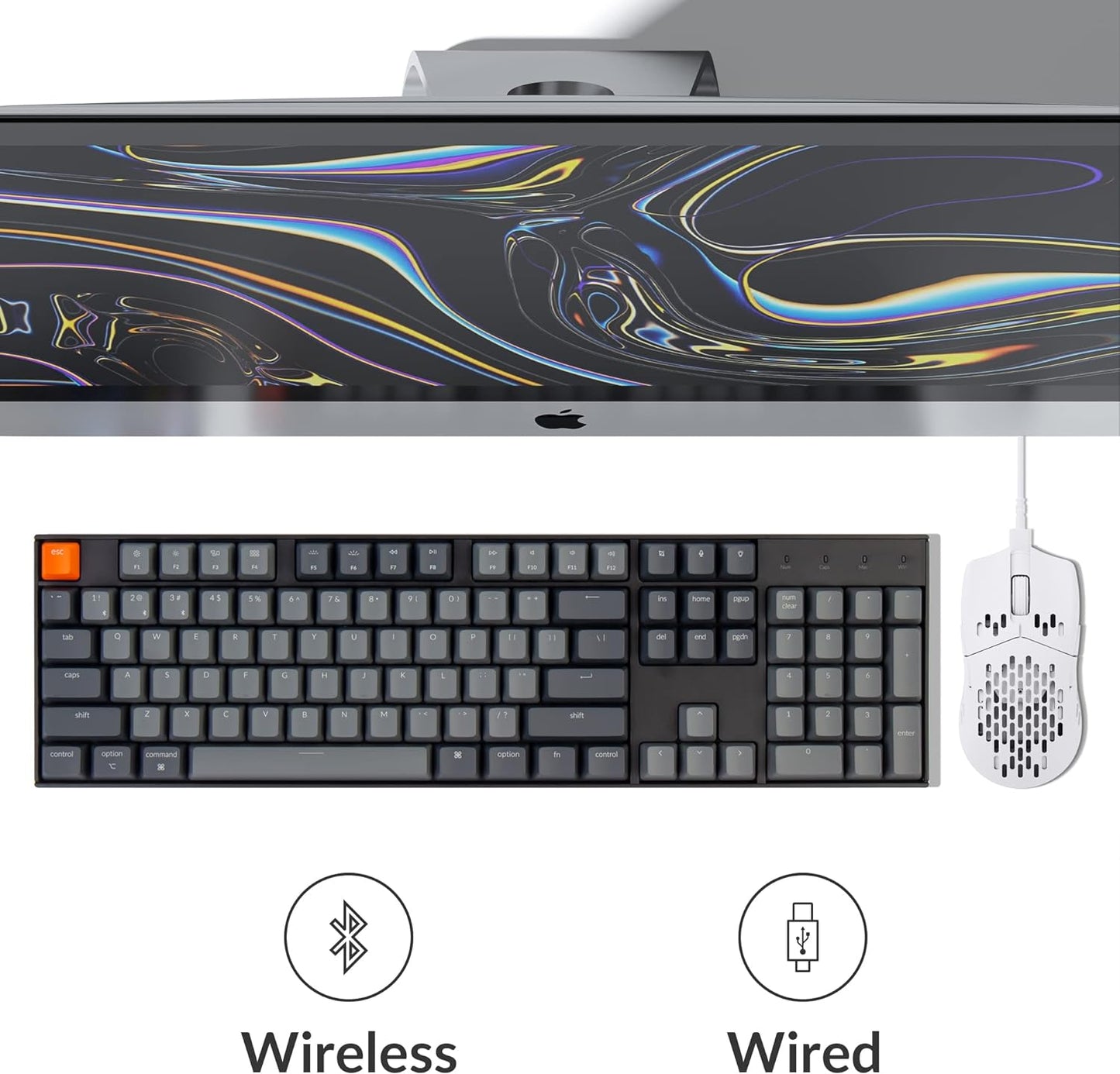 Keychron K10 Full Size Layout White LED Backlit Hot-Swappable Mechanical Keyboard for Mac Windows, Multitasking 104-Key Bluetooth Wireless/USB Wired Computer Keyboard with K Pro Brown Switch