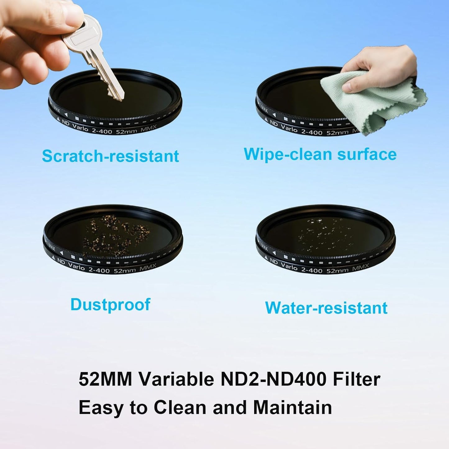 52mm Clip-on ND2-400 Phone Camera Lens Filter Kit, Adjustable Neutral Density Filter Compatible for iPhone 15 14 13 12 11, Google Pixel and Other Smart Phones