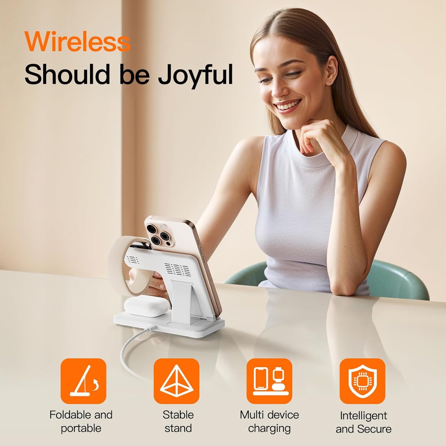 2025 3 in 1 Wireless Charger for iPhone 16 15 14 13 12 11 XR 8, Apple Charging Station for Apple Watch 10/9/Ultra/8/7/SE/6/5/4 & AirPods Series, Wireless Charging Station for Multiple Devices Apple