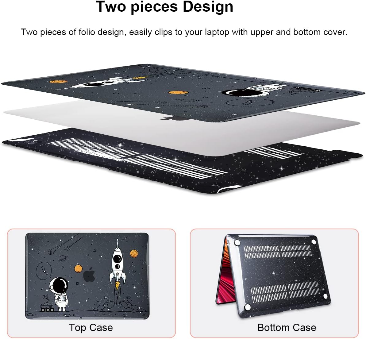 for MacBook Air 13 inch Case 2020 2019 2018 Release M1 A2337 A2179 A1932, Glitter Crystal Pritned Pattern Hard Case Cover for Mac Air 13.3" Retina Display Touch ID, Astronauts & Spacecraft