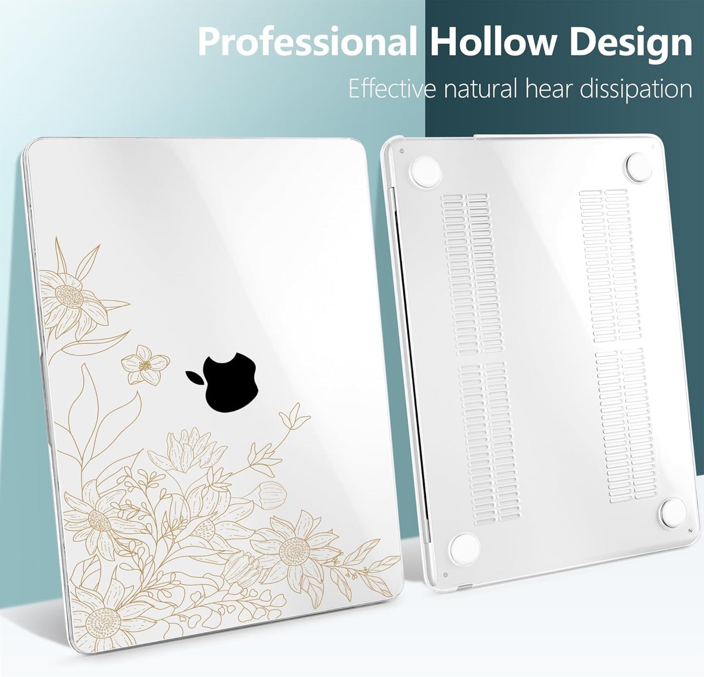 TWOLSKOO Compatible with M4 MacBook Air 13.6 inch Case 2025-2022 Release M4 A3240 M3 A3113 M2 A2681, Plastic Hard Shell & Keyboard Cover & Type C Adapter & Screen Protector, Monoline Floral