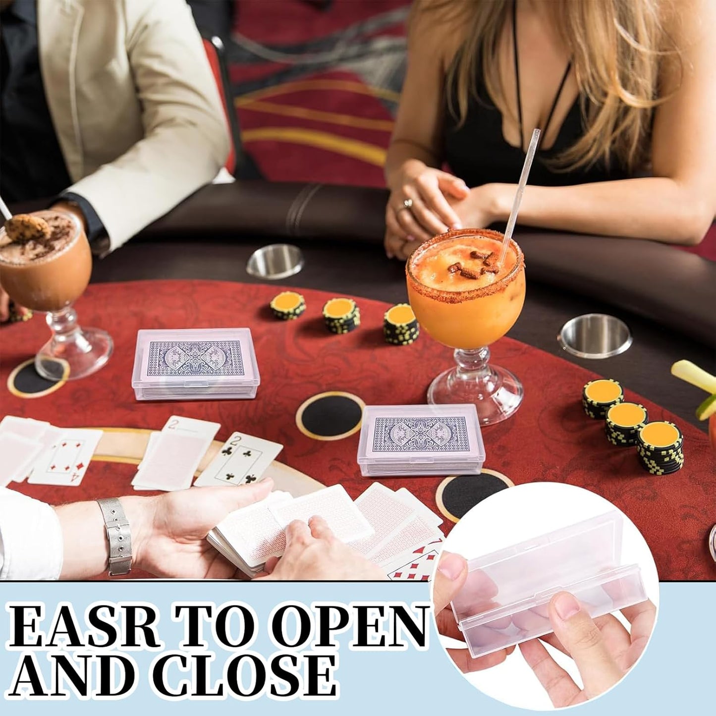 24 Pack Playing Card Case, Clear Playing Cards Deck Boxes, Empty Deck Cases, Plastic Storage Box Deck Holder with Snaps Closed for Gaming Business Card, 3.74 x 2.7 x 0.9 inch (NO Cards)