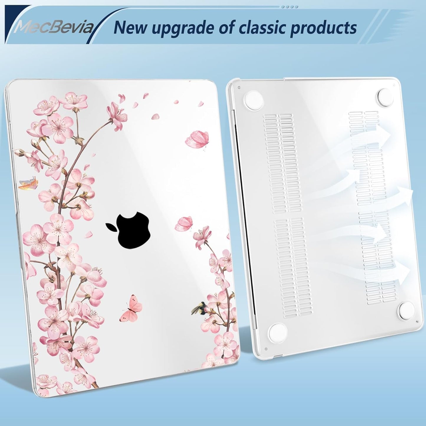Compatible with MacBook Air 13.6 inch Case, M4 A3240/M3 A3113/M2 A2681 (Released 2025 to 2022), Hard Shell, Keyboard Cover, Screen Protector, Webcam Cover & Type-C Adapter, Butterflies Sakura