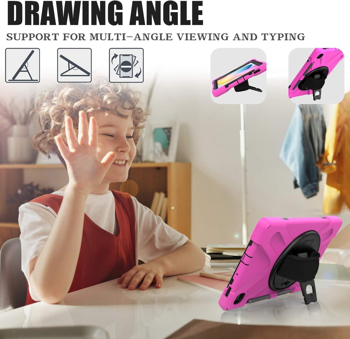 BRAECN for Samsung Galaxy Tab S6 Lite 10.4 Kids Case, Heavy Duty Rugged Cover with [Handle Hand Strap] [Shoulder Strap] [Kickstand] [S Pen Holder] for Galaxy Tab S6 Lite 2024/2022 SM-P610/P620-Rose