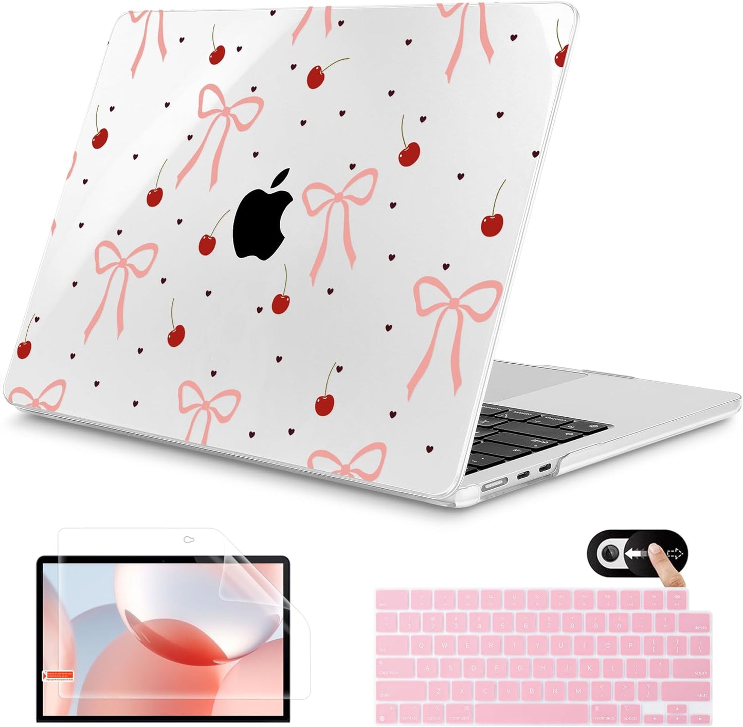 Mektron for 2025 M4 MacBook Air 13.6 Inch A3240 Case Fits 2023 A2681 M2 2024 A3113 M3 Chip with Liquid Retina Display Touch ID, Printed Plastic Hard Shell Cover for MacBook Air 13.6", Pink Bows-hearts