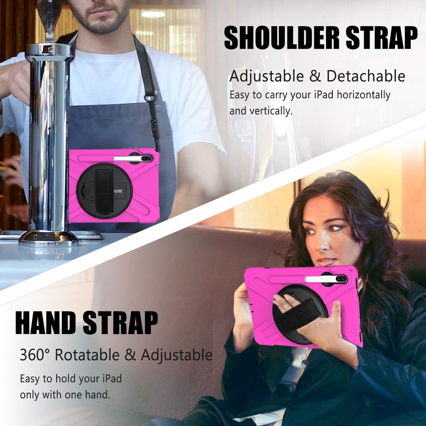 BRAECN for Galaxy Tab S6 10.5 2019 Case T860,Heavy Duty Shockproof Rugged Case with Hand Strap/360 Rotating Stand and Shoulder Strap for Samsung Tab S6 SM-T860/T865/T867 2019 (Rose Red)