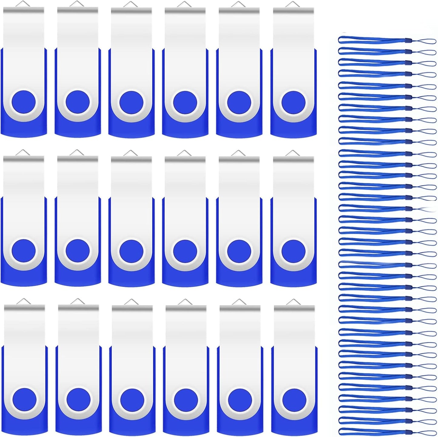 100Pack of 16GB Bulk Flash Drives EASTBULL Flash Drives Pack USB 2.0 Thumb Drives Bulk Swivel USB Drives Bulk with Strings (16GB-Blue)