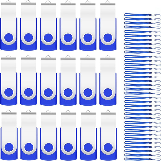 16GB Bulk Flash Drives 50 Pack EASTBULL USB Flash Drives Pack USB 2.0 Thumb Drives Bulk Swivel USB Drives Bulk with Strings (16GB-Blue)
