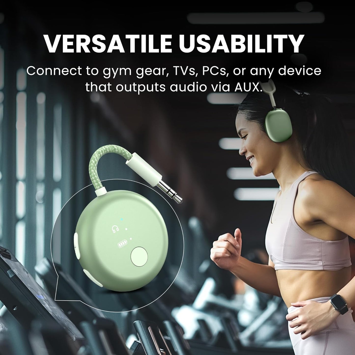 Avantree SoundJet R1 – Airplane Bluetooth Adapter for Headphones & AirPods, aptX Adaptive, Qualcomm Chipset, 20H Battery, Wireless Audio Transmitter for in-Flight Travel Essentials - Green