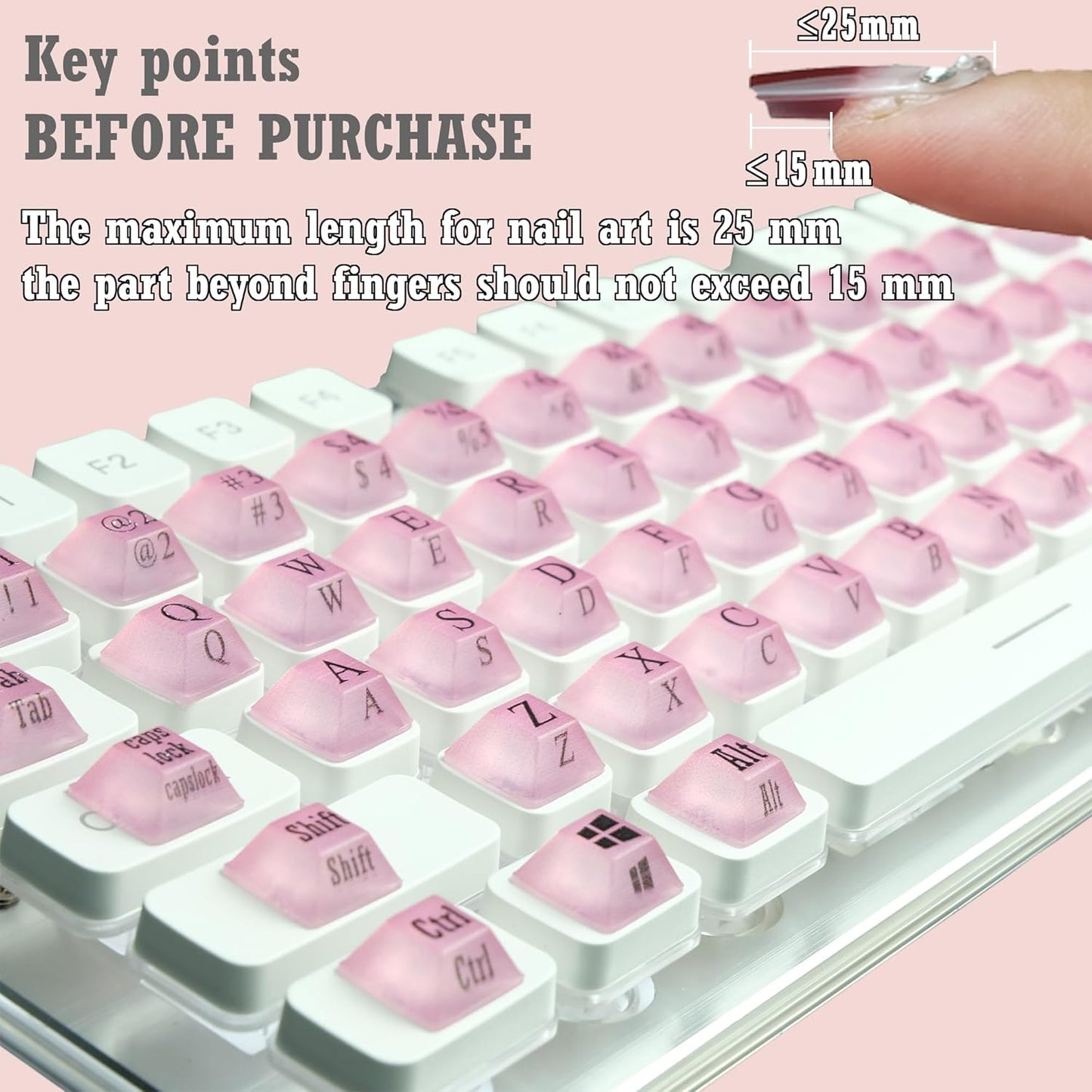 80 Pcs Keyboard Sticker for Long Nails Typing and Gaming, Symbolic and Alphanumeric Sticky Silicone Keys for Keyboards and Laptop (Purple)