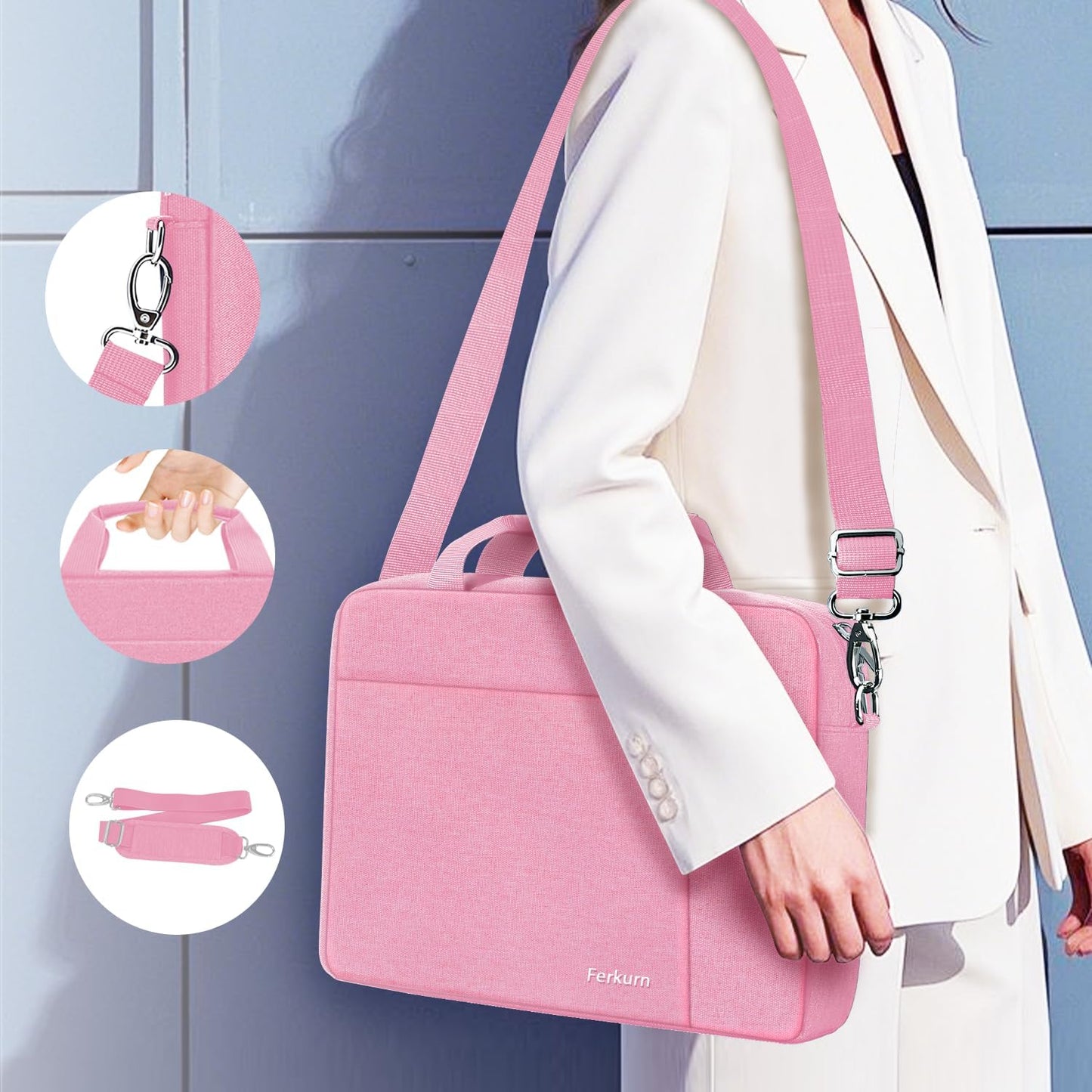 Ferkurn Laptop Bag Case for Women Men Computer Bag Compatible with HP Envy Pavilion Omen/LG Gram/MSI/Dell Inspiron XPS/Lenovo/Acer, Shoulder Strap Carrying Messenger Briefcase, Pink, 15.6 16 Inch