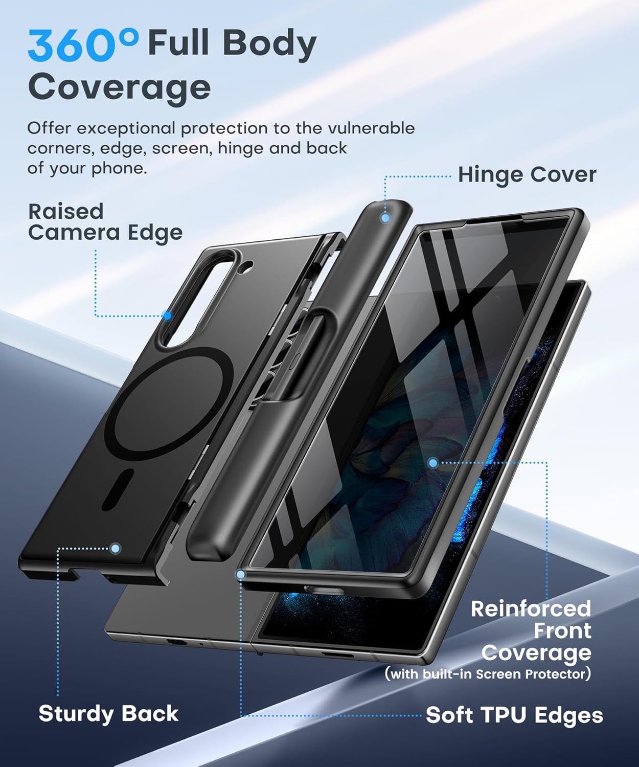 BERFY Magnetic for Samsung Galaxy Z Fold 6 Case with Privacy Screen Protector, [Compatible with MagSafe][Anti Spy]Built-in S Pen Holder & Kickstand, Full-Body Shockproof Phone Case for Z Fold 6, Black