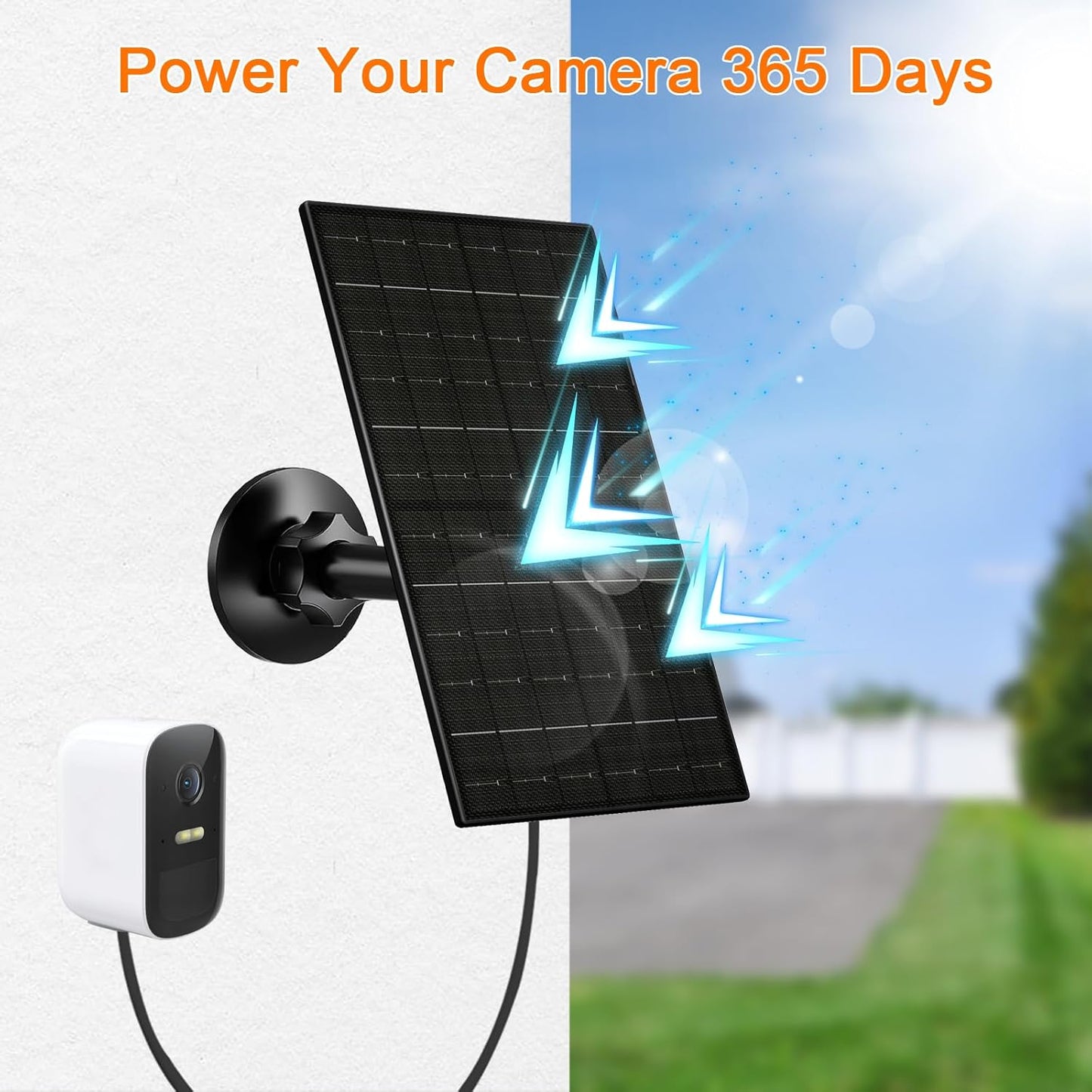 FUTUREZEN 6W Solar Panel for Security Camera Outdoor, 5V USB/USB-C Solar Charger Compatible with Rechargeable Battery Cameras, IP66 Waterproof, 360° Adjustable Mount, 9.8ft Cable (1 Pack, Black)