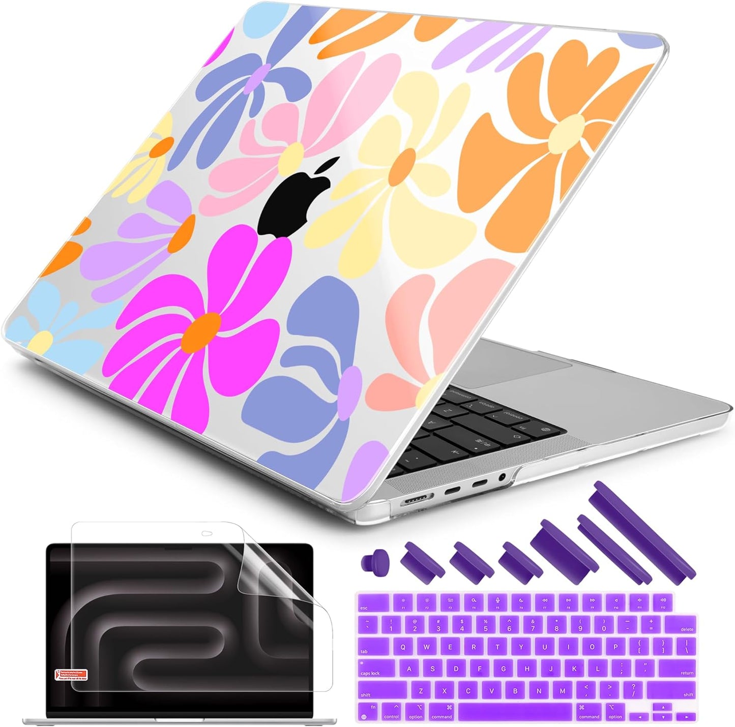 DONGKE for M4 MacBook Pro 16 Inch Case 2024 2023 2021 A3403 A3186 M3 A2991 M2 A2780 M1 A2485 Pro/Max Chip, Plastic Hard Shell Case & Keyboard Cover for Mac Pro 16 with Touch ID, Power Florals
