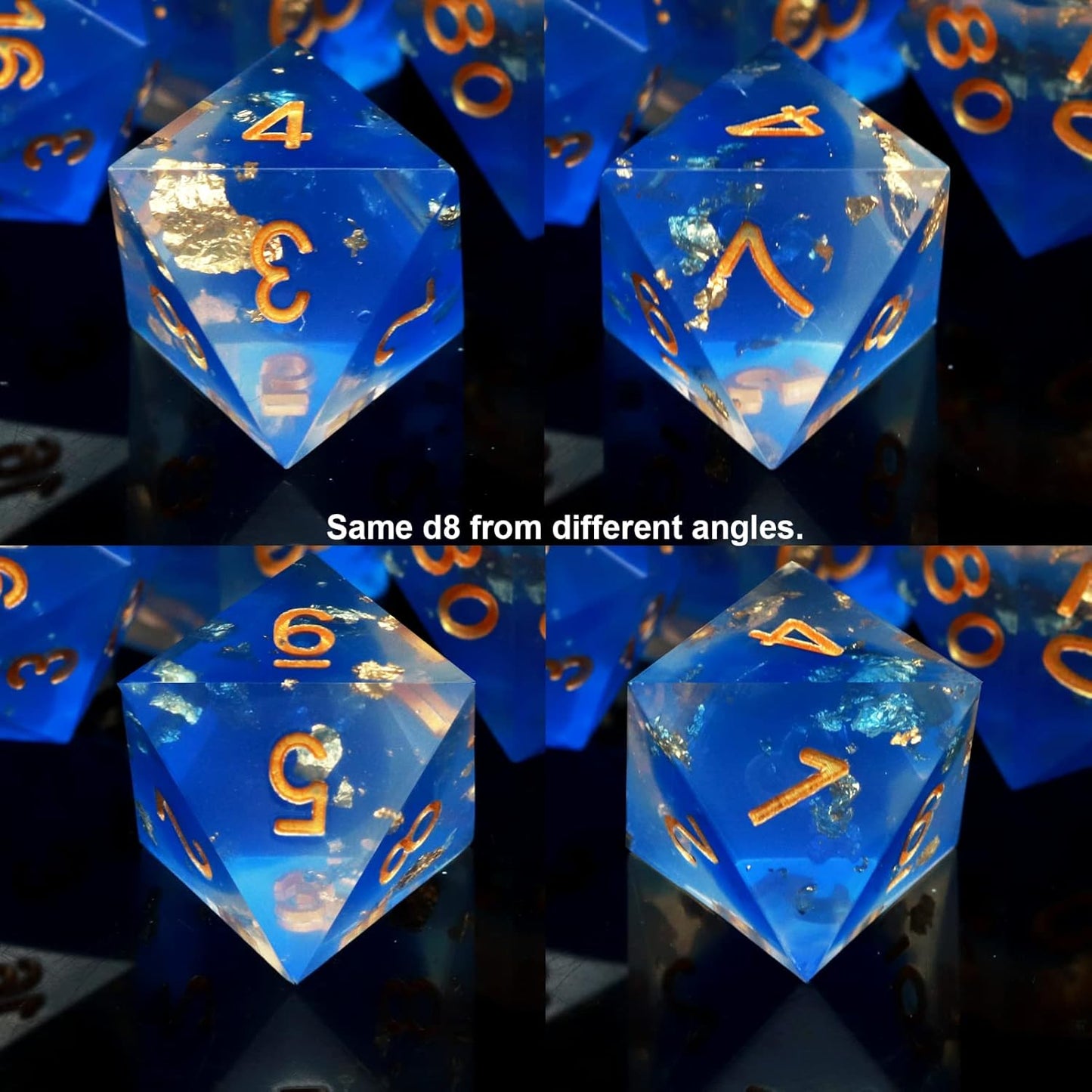 Haxtec Blue DND Dice Set Sharp Edge Resin Dice Gold Flakes with Dice Case D&D Dice for RPG Role Playing Games Compatible with Dungeons and Dragons Gift War Series