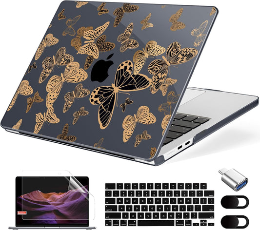 Compatible with MacBook Air 13.6 inch Case, M4 A3240/M3 A3113/M2 A2681 (Released 2025 to 2022), Hard Shell, Keyboard Cover, Screen Protector, Webcam Cover & Type-C Adapter, Butterfly