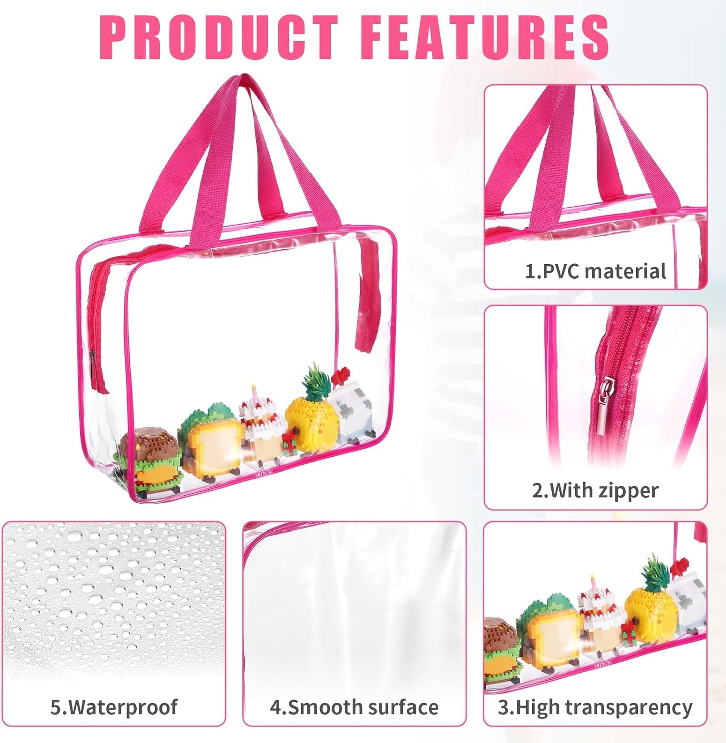 6 PCS Waterproof Toy Storage Bags With Zipper, Clear Toy Storage Organizer, Portable Organizer For Blocks, Puzzles, Books, Board Games, Clay(Red, Blue)