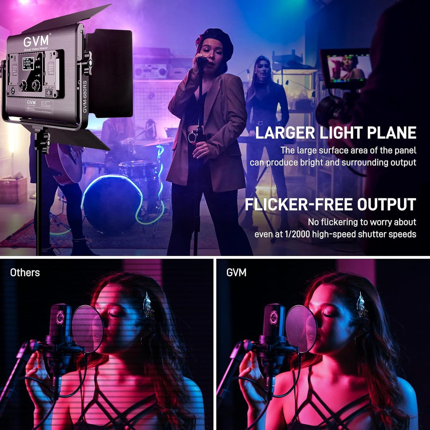 GVM RGB LED Video Light with Lighting Kits, 680RS 50W Led Panel Light with Bluetooth Control, 2 Packs Photography Lighting for YouTube Studio, Video Shooting, Gaming, Streaming, Conference