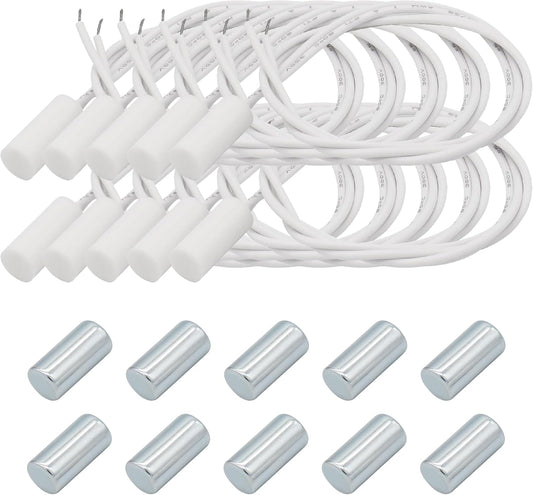 10PCS Recessed Wired Security Window Door Contact Sensor, Normally Closed NC, Door Alarm Magnetic Reed Switch with 2 Wire, ABS White, RC-34A