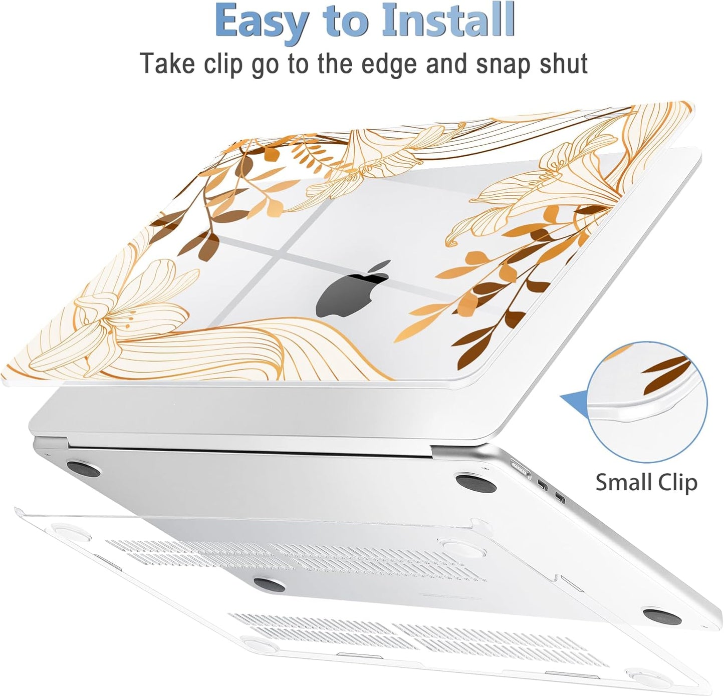 Mektron Compatible with M4 MacBook Air 15 inch Case 2025 A3241 2024 2023 M3 A3114 A2941 M2 Liquid Retina Display Touch ID, Plastic Hard Case & Keyboard Skin & Screen Protector - Waves Florals C352