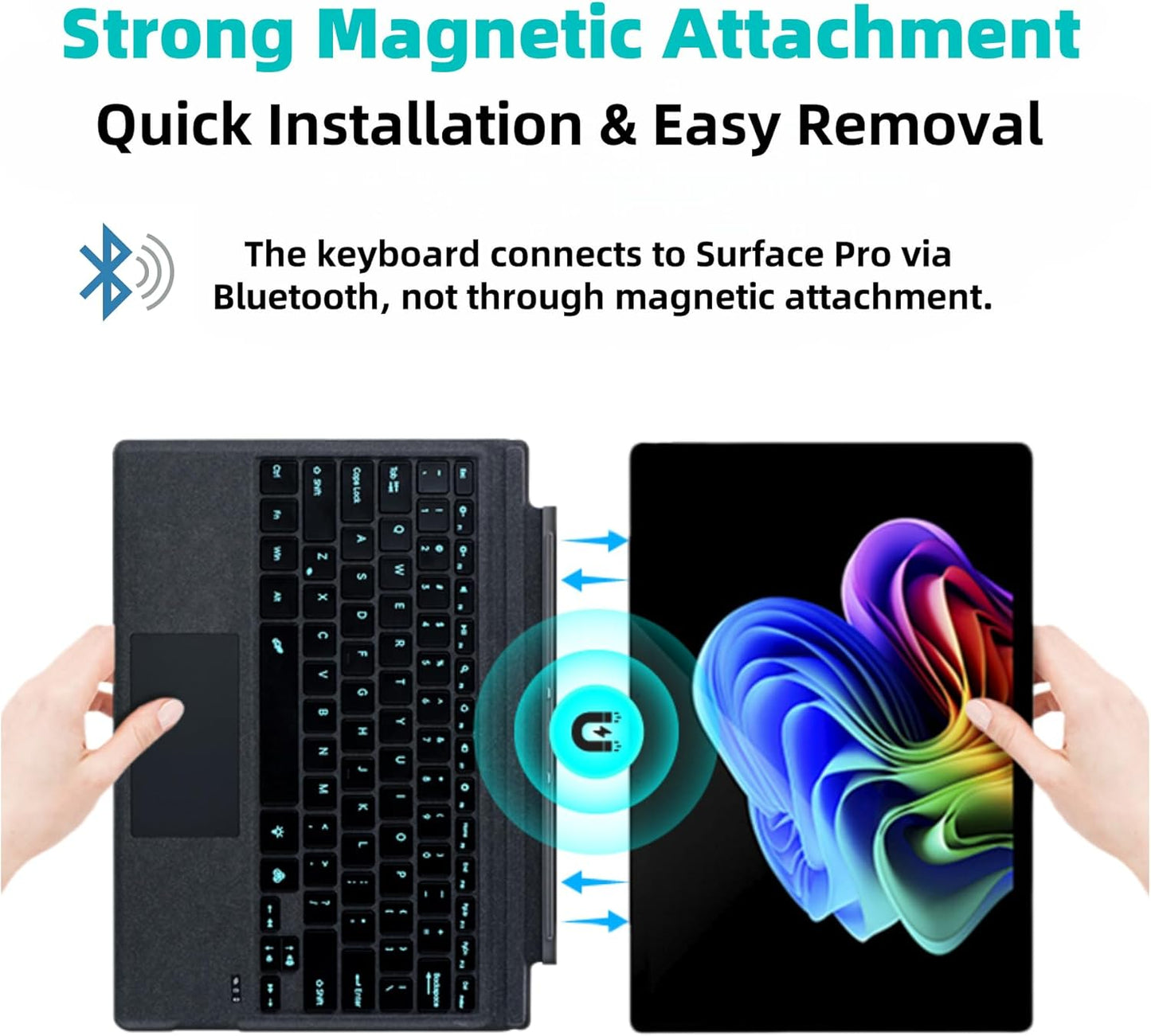 Keyboard for Microsoft Surface Pro Copilot+ (11th Edition) / Pro 11 / Pro 10 / Pro 9 / Pro 8 / Pro X, 13 inch, Detachable Type Cover with Touchpad, 7-Color Backlit & Pen Holder (Black)