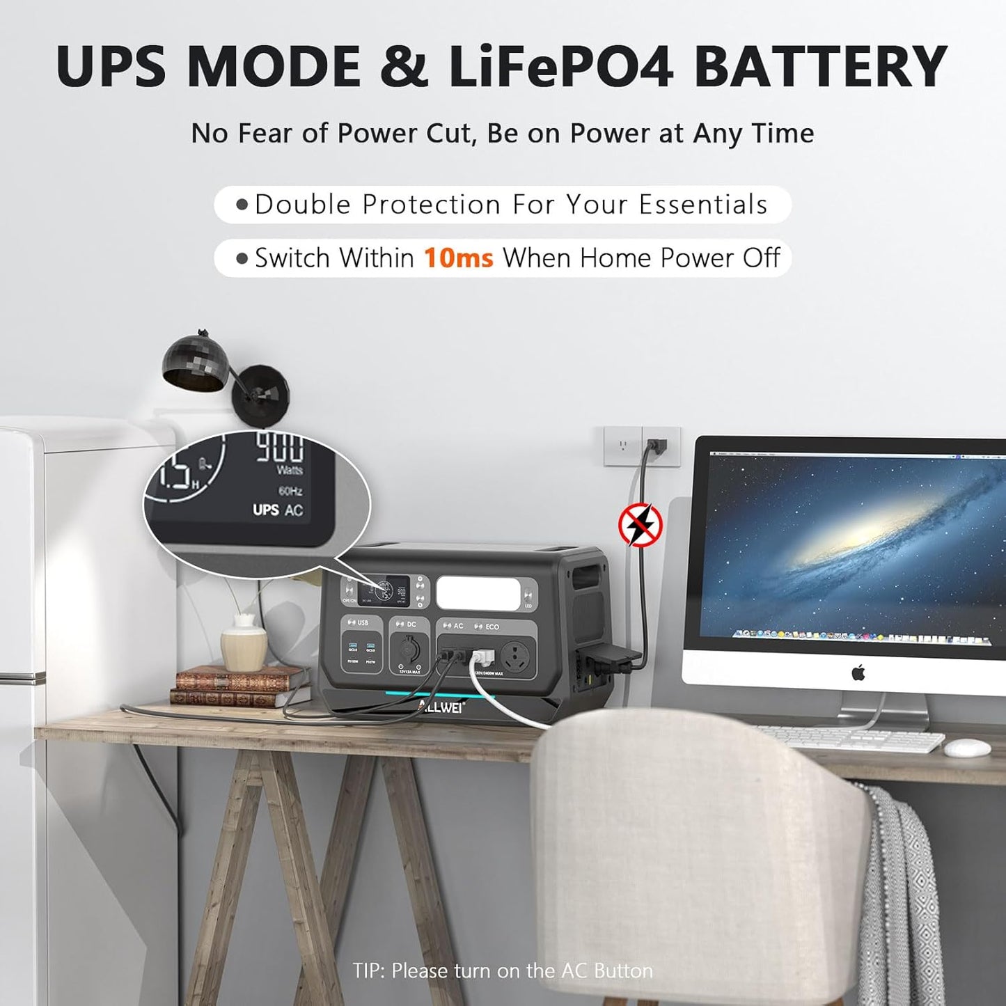 ALLWEI LiFePO4 Solar Generator 2400W(Surge 4800W) with 2x 200W Solar Panels, 2048Wh Portable Power Station, 4 AC Outlet, Expandable to 10240Wh, UPS Battery Generator for Outdoor RV Camping Home Use