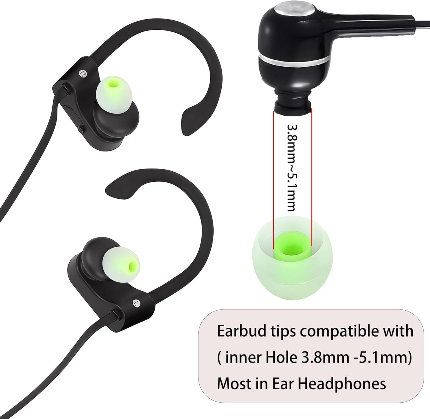 Earbud Replacement Tips Silicone Earbud Tips Eartips Fit Most in-Ear Earbuds(Inner Hole 3.8mm -5.1mm) Headphone Earbuds Rubber Tips 9 Pairs S M L