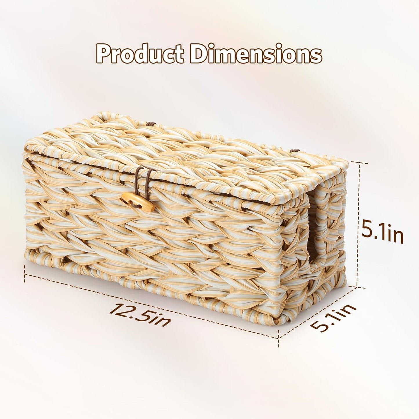 Delamu Handmade Synthetic Rattan Cable Management Box, Flat Weave Desk Organizer with Wire Management, Multi Purpose Cord Hider Box, 12.5" Lx 5.3" Wx 5.3" H, Natural & White