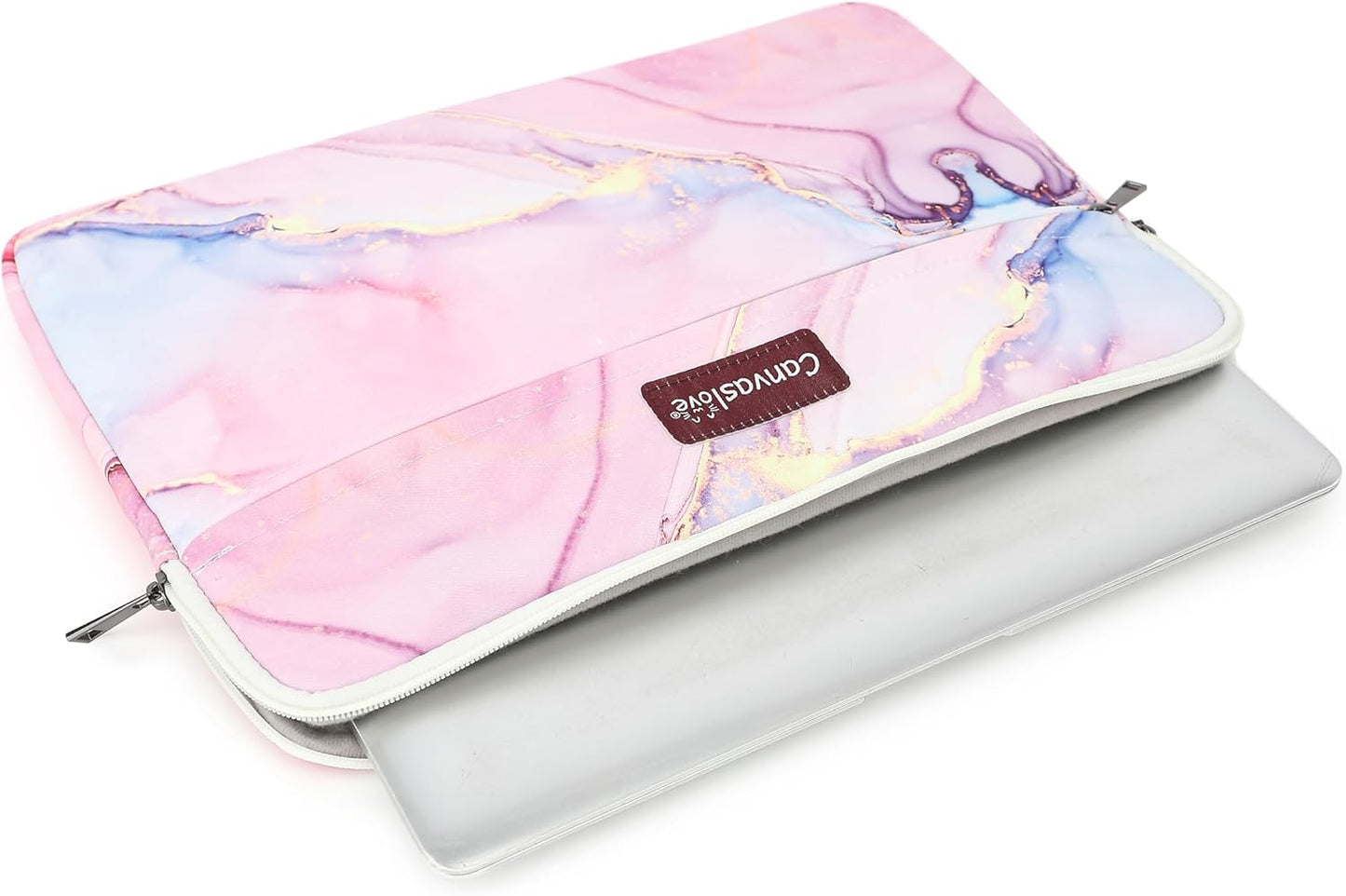 Canvaslove Pink Marble Laptop Sleeve Case Bag with Pocket for MacBook Pro 14 inch,Surface Laptop 14.4 inch and HP Lenovo Dell ASUS Acer 14 inch Laptop