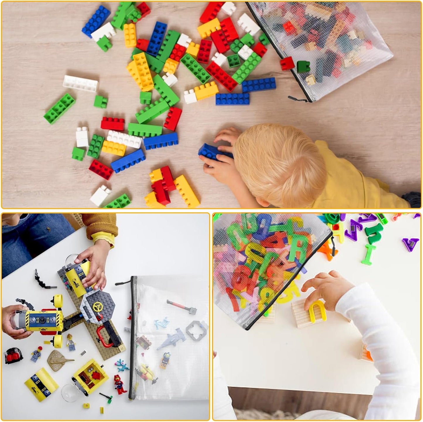 12pcs Large Mesh Zipper Pouch File Bags YOPCDJ Reusable Zippered Pouches for Organizing Classroom, Board Game Storage, Puzzle Bags Black