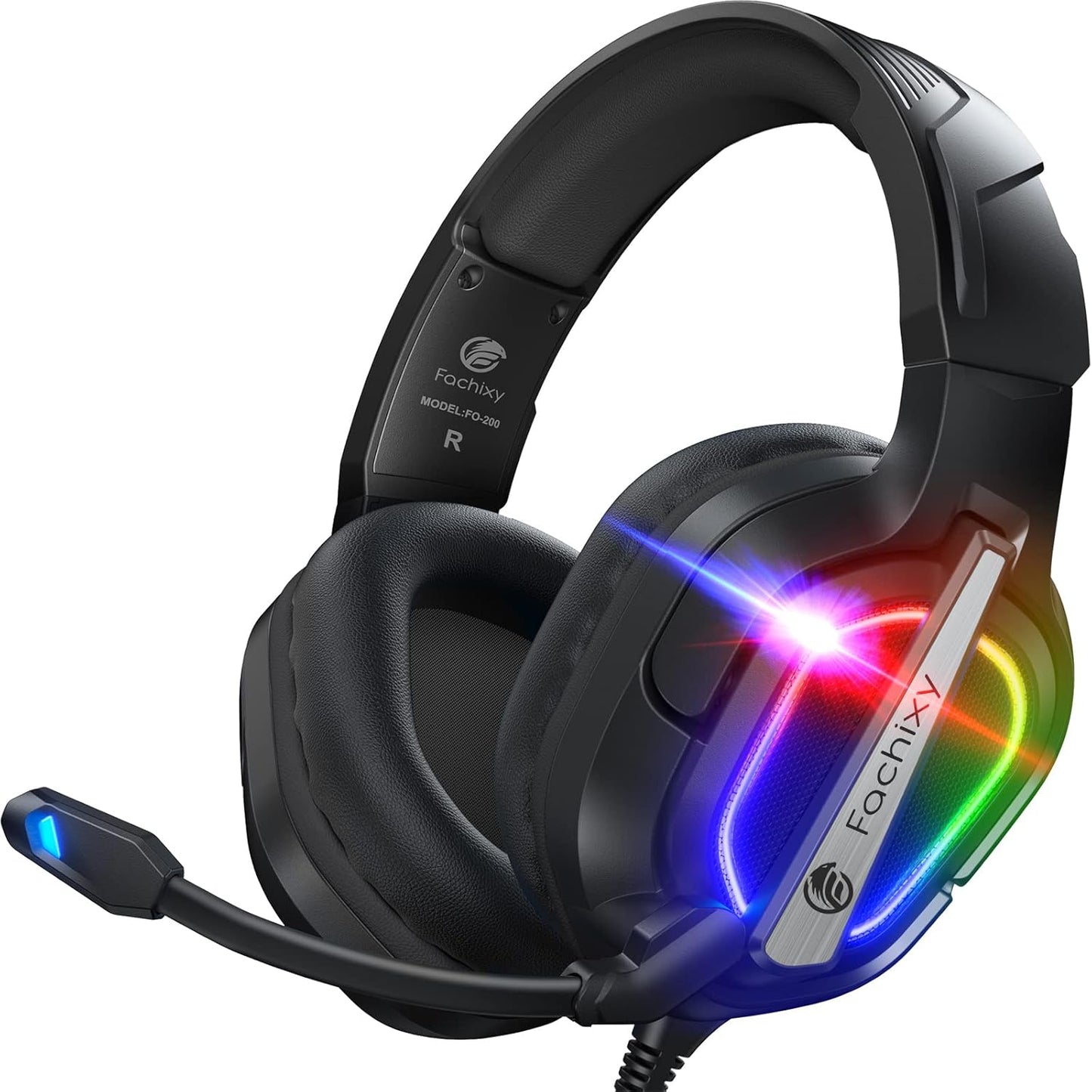 FC200 PC Gaming Headset for PS4, PS5, Switch, Xbox One, Mac, Noise Canceling Headphones with Microphone, Computer Headset with 3.5mm Jack & RGB Light