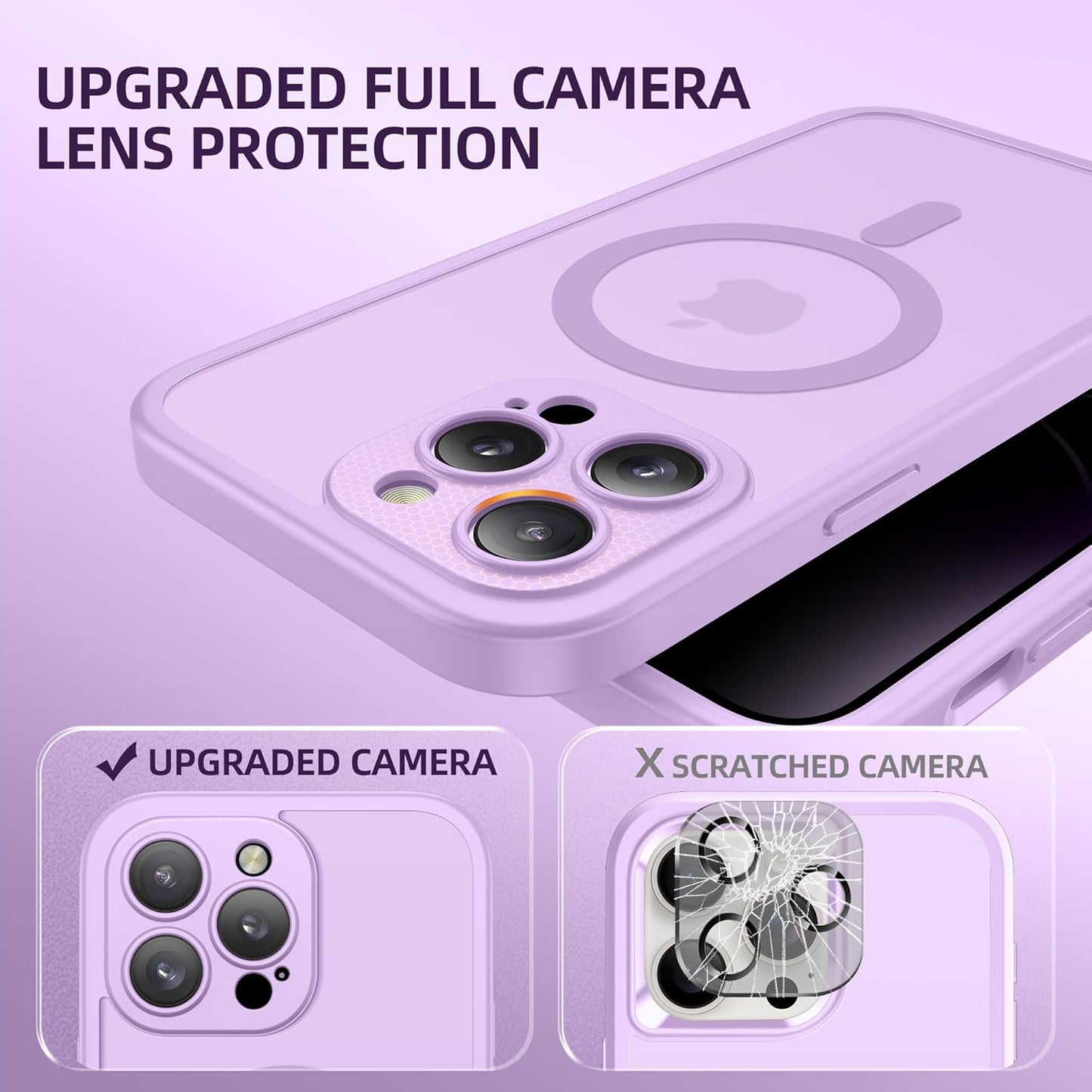 BERFY Magnetic for iPhone 14 Pro Max Case,Compatible with MagSafe,Built-in Privacy Screen Protector and Upgraded Camera Protection,Anti-Spy Full Body Shockproof Phone Case for 14 Pro Max, Light Purple