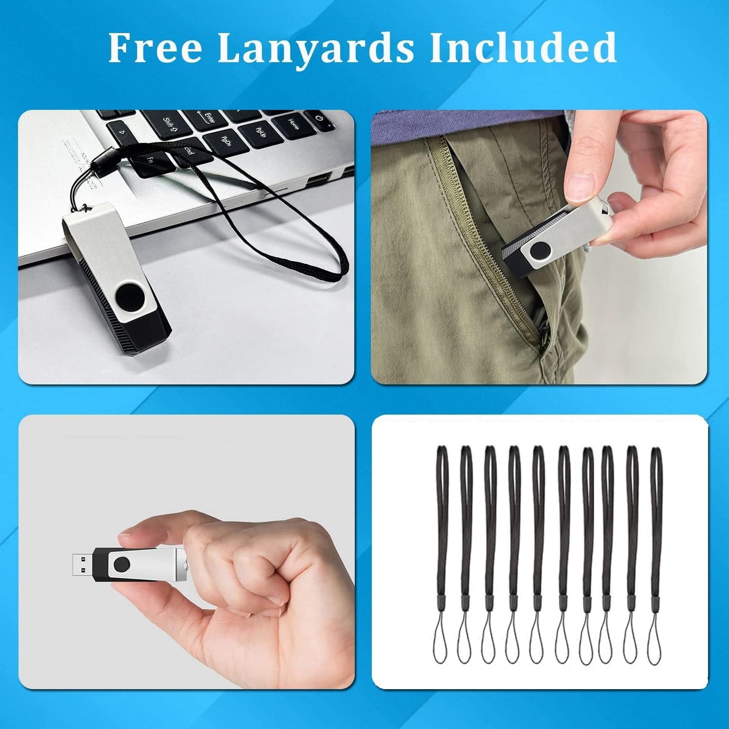 1GB Flash Drives 100 Pack, Wooolken USB 2.0 Thumb Drive with Lanyards Bulk USB Drive Pen Drives for Weddings,Office, School, Data Storage Backup