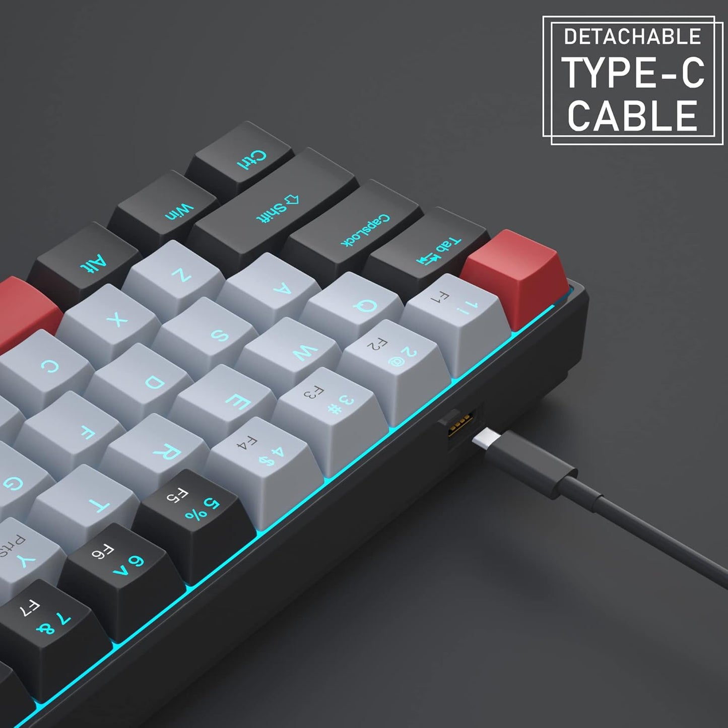 Gaming Keyboard and Mouse Combo, 60% Compact Mechanical Keyboard with Blue LED Backlit, PC Gaming Keyboards and Mouse,Detachable Type C to A Cable Wired Keyboards for PC/Laptop