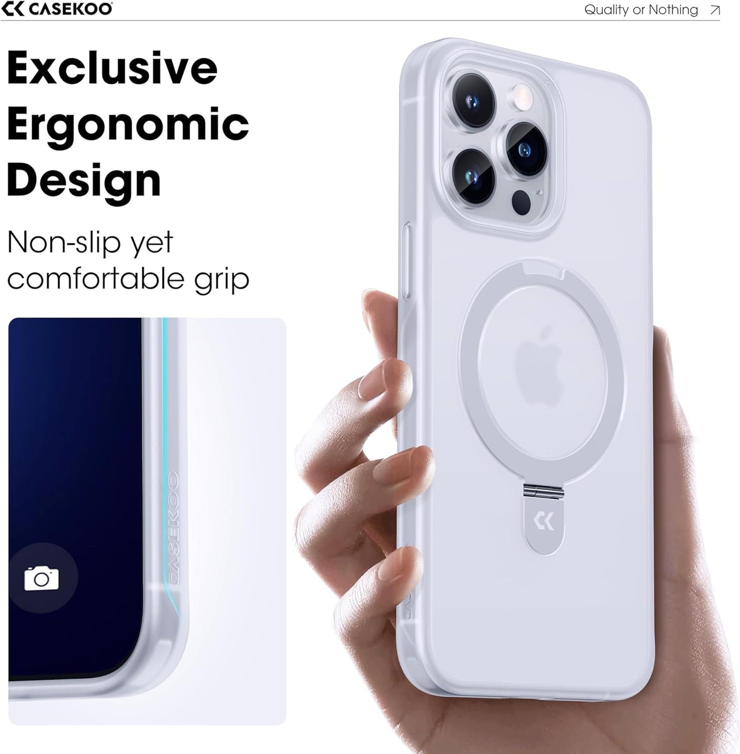 CASEKOO Designed for iPhone 13 Pro Max Case with Magnetic Invisible Stand [Military Drop Protection] [Compatible with MagSafe] Shockproof Translucent Matte Slim Promax Phone 6.7", Translucent White