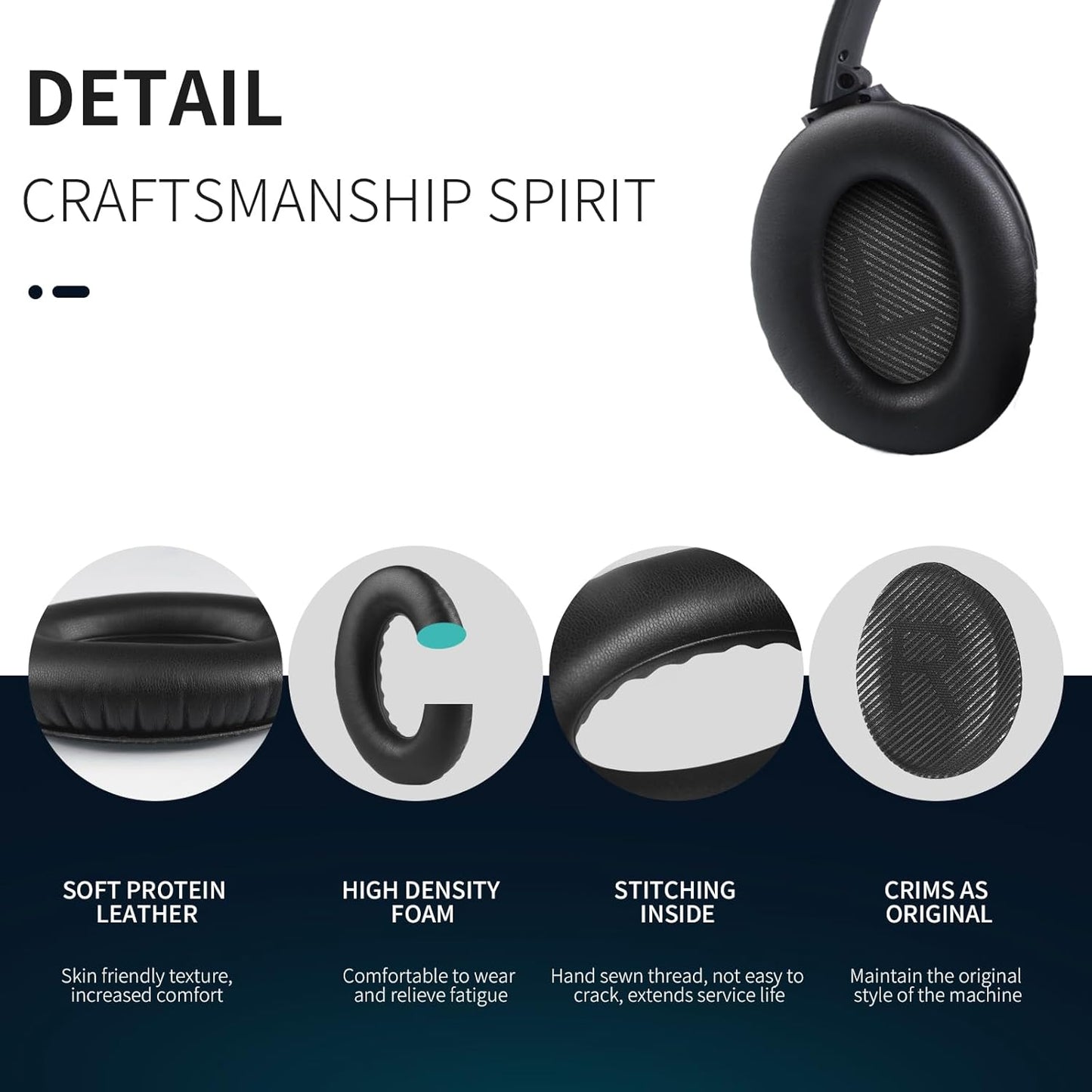 Ear Pads for Bose QC35: Durable Comfortable Noise Cancellation Replacement Cushion Earpads for Bose Quitecomfort 35 QC35 QC35 ii Headphones with Good Audio Quality