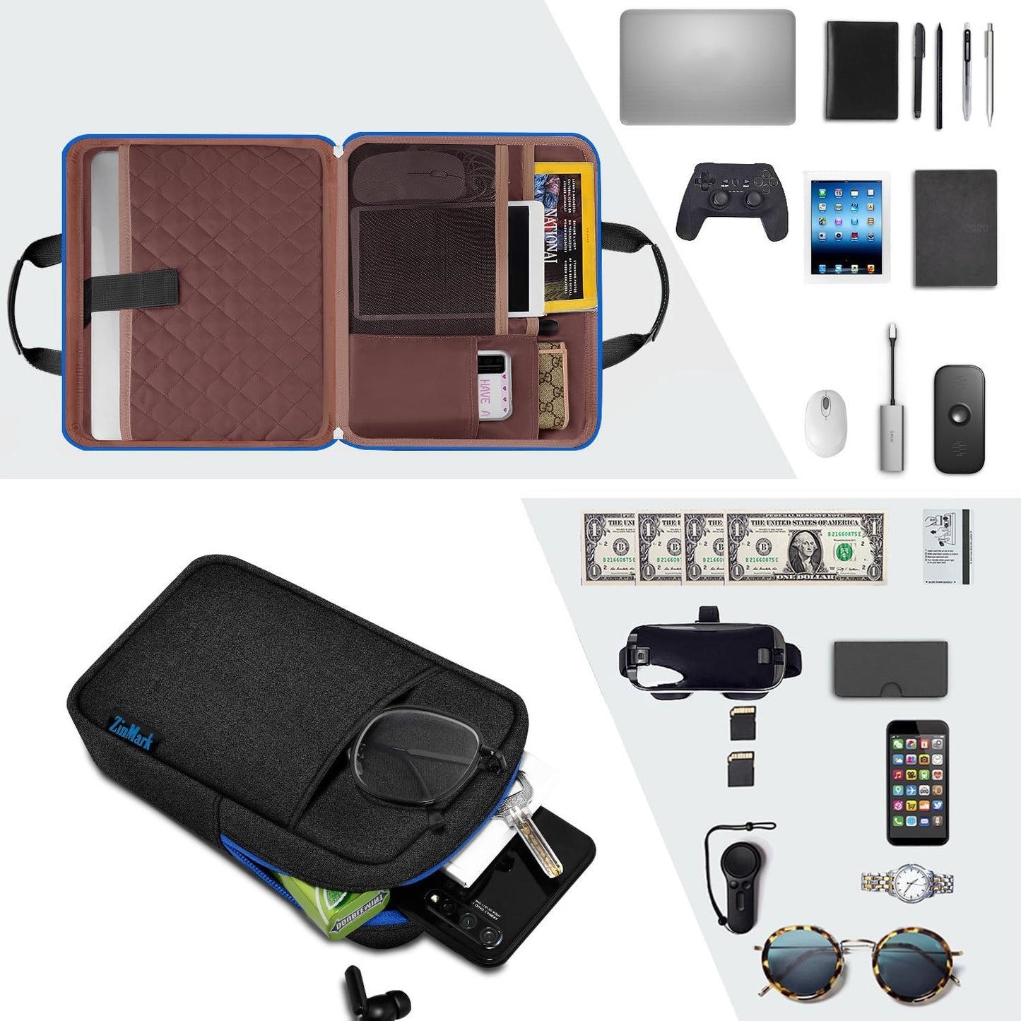 Laptop Case 15.6 Inch Briefcase Military-Grade Protection with Detachable Belt Bag, Compatible All Model of 15-16 Inch MacBook Pro and Most Popular 15.6 Inch Notebooks Chromebooks (Black Blue)